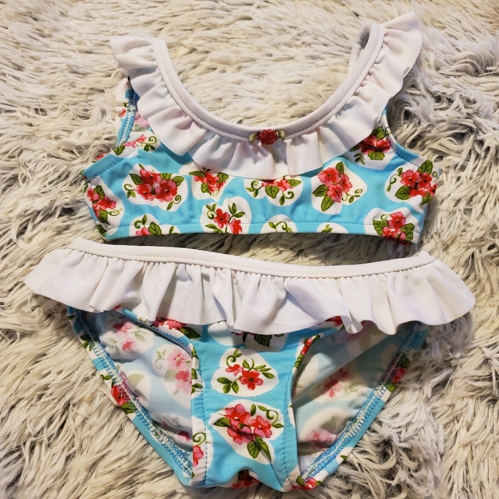 Banana Cabana 2 Pc Ruffle Floral Swimsuit 24 M